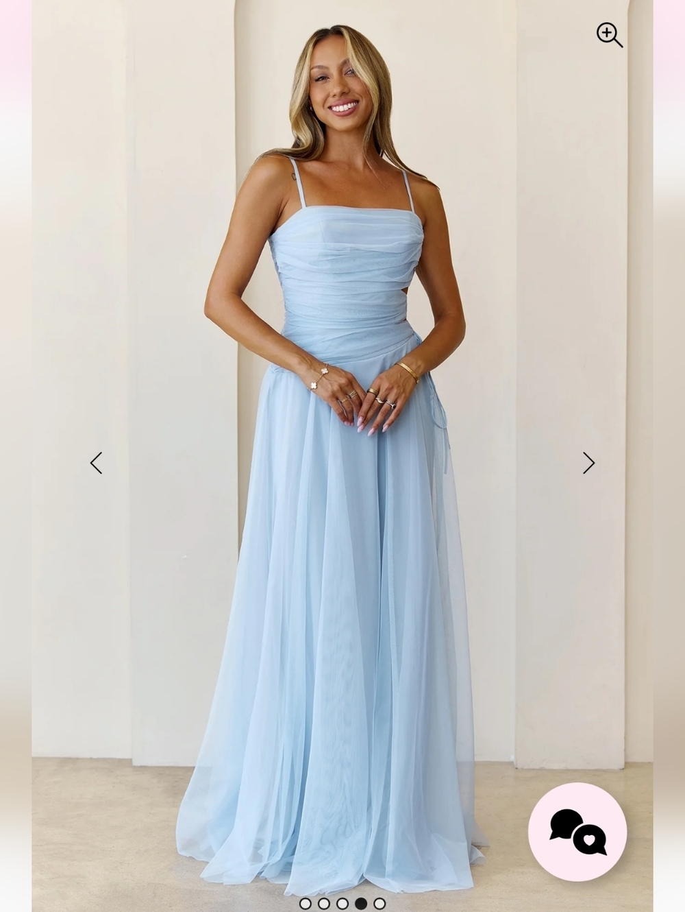 Love Maxi Prom Dress Baby Blue Tulle Flowy Criss Cross Opening On Side - Picture 4 of 7